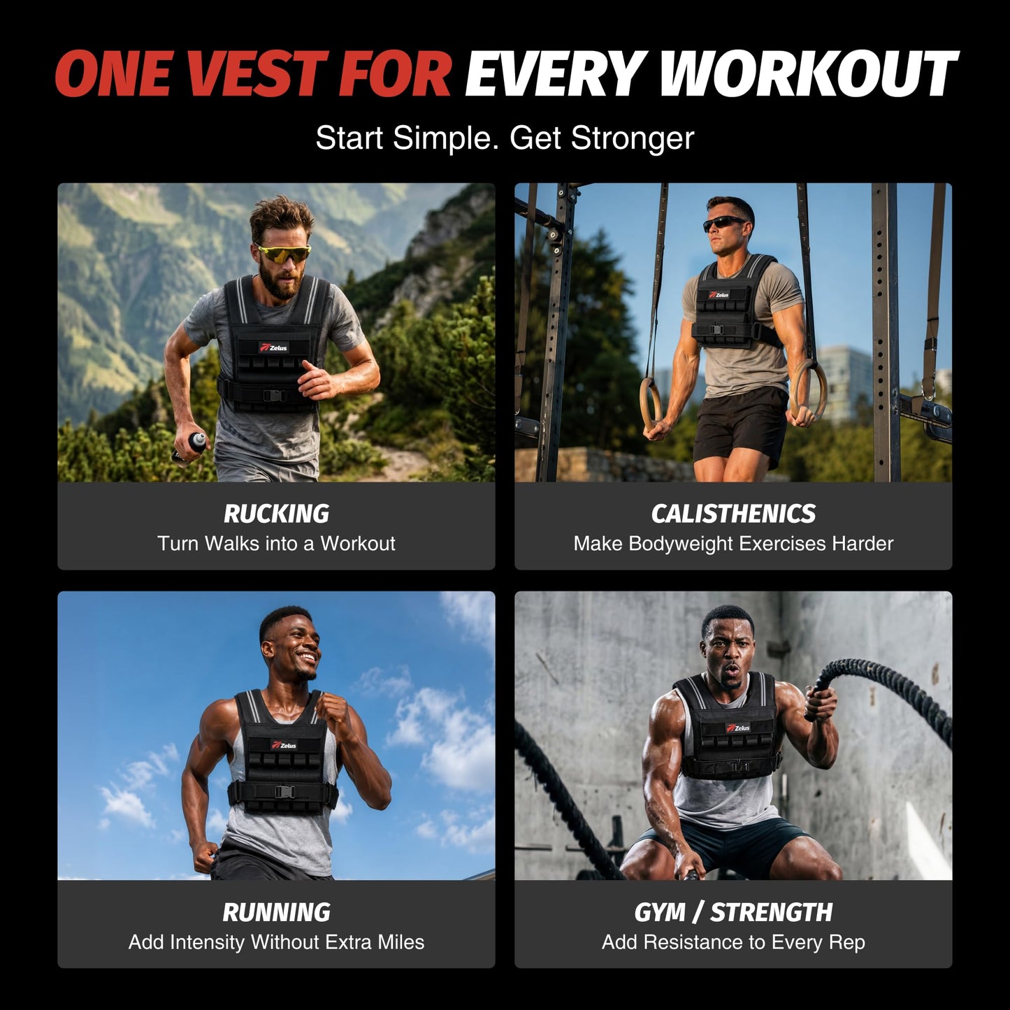 ZELUS Weighted Vest Men, 45lb Adjustable Weight Vest,Removable Iron Weights