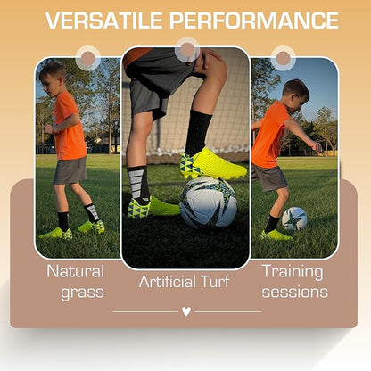Soccer Cleats for Kids & Youth | Lightweight Football Shoes for Firm Ground | Durable Girls & Boys Soccer Cleats with Non-Slip Sole | Comfortable Soccer Boots | Unisex Size 11-6