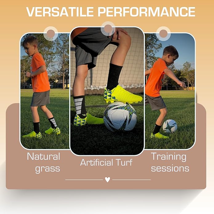 Soccer Cleats for Kids & Youth | Lightweight Football Shoes for Firm Ground | Durable Girls & Boys Soccer Cleats with Non-Slip Sole | Comfortable Soccer Boots | Unisex Size 11-6