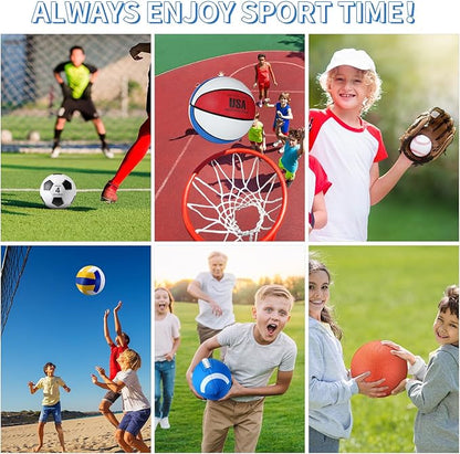 Leyndo 18 Pcs Sports Ball Set for Kids, Official Size Basketball Football Soccer Ball Playground Volleyball Baseball Outdoor Sport Equipment Bag and Pump Back to School Gift