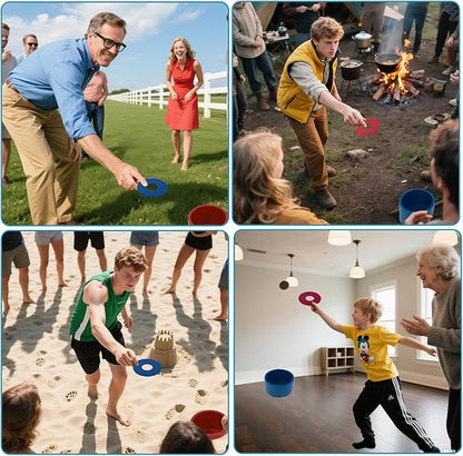 Washer Toss Game Sets Includes 2 Solid Wood Targets and 8 Metal Washers, Portable Beach Cornhole Game Ring Toss Games Outdoor Beach Yard Games for Kids Adults and Family