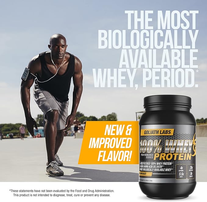 Goliath Labs 100% Whey Protein Powder Isolate/Blend | Fast-Absorbing Workout Supplements | 25g of Pure Protein and 5.5g of BCAAs in Each Serv | Vanilla, 5 lbs, 68 Servings | Package May Vary