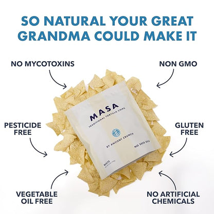 MASA Tortilla Chips Snack Pack - Seed Oil Free Snacks, Organic Chips Tortilla - Gluten & Dairy Free, Naturally Grown Corn Chip - Made with Grass Fed Tallow & Sea Salt (2 Pack, 5oz Each - White Corn)