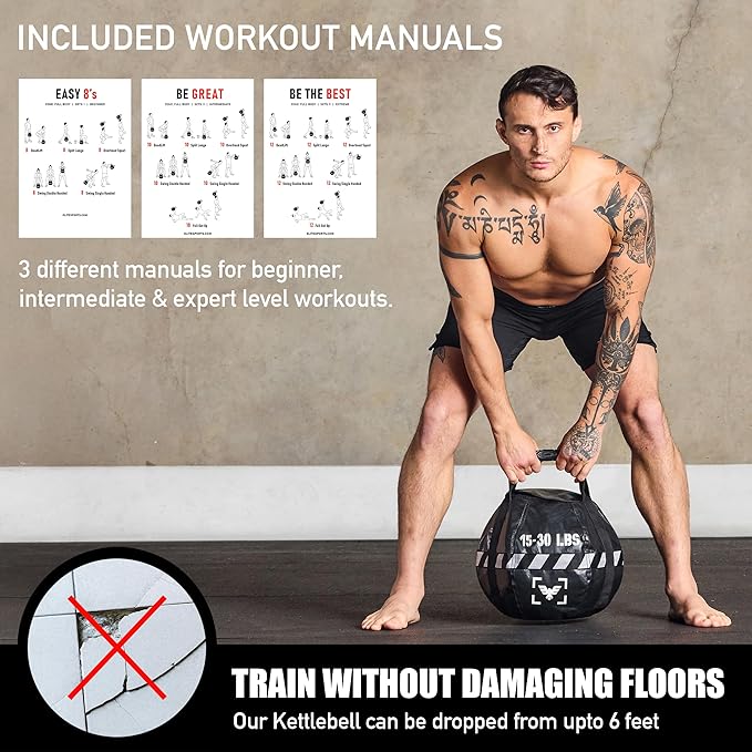 Kettlebell Sandbag - Heavy Duty Sand Weights Bag for Cross Training, Strength Training, Workout, Functional Fitness, Adjustable Weight, Durable Training Equipment for Home & Gym (UN-FILLED)