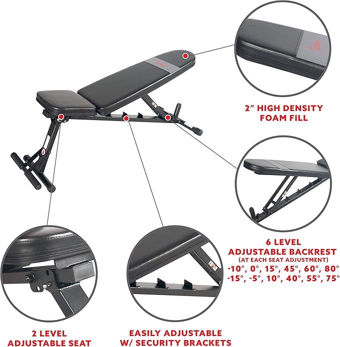 Sunny Health & Fitness Compact Premium Incline Bench Press Bar Rack Set & Optional Leg Extension Developer, Preacher Curl for Solid Strength Training Home Gym