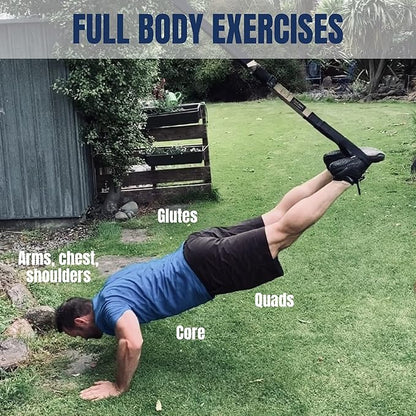 Suspension Trainer, Bodyweight Training Straps for Full Body Workouts at Home, Includes Door Anchor, Extension Arms and Advanced Foot Straps. Green