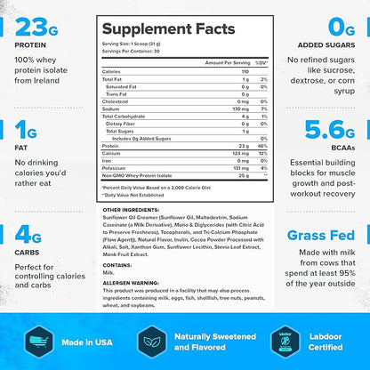 LEGION Whey+ Protein Whey Isolate from Grass Fed Cows - Whey Protein Isolate Powder Low Calorie, Non-GMO, Sugar Free, Lactose and Gluten Free, All Natural Protein Powder for Men & Women 30 Servings