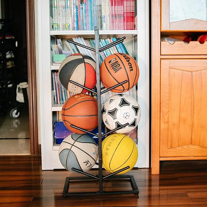 GENMOUS 8-Ball Basketball Holder - 34.5" Tall Double Side Metal Rack Display Stand for Basketball, Football, Volleyball Storage - Sports Decor for Home, Garage, Indoor, Outdoor Ball Storage