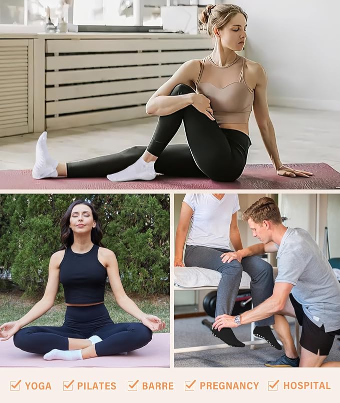 DIBAOLONG Pilates Socks with Grips for Women Yoga Socks Non Slip Barre Hospital Socks 6-Pairs Grippy Ankle Socks