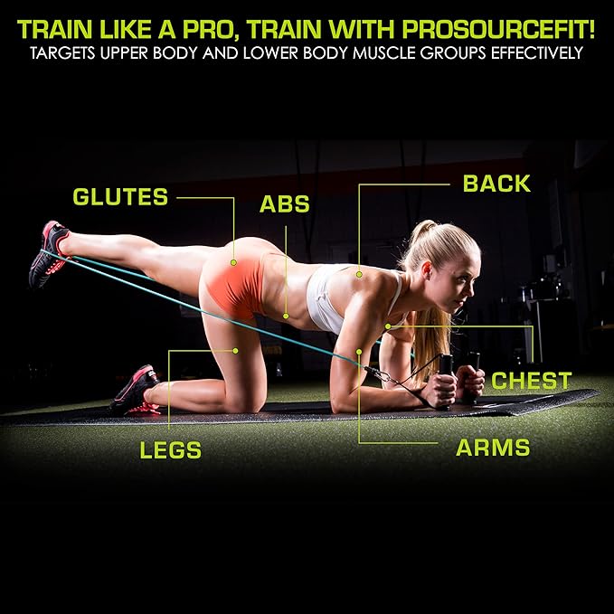 ProsourceFit Single Stackable Resistance Bands with Door Anchor and Exercise Guide, 5-8 LB, Heavy Duty Fitness Tube for Full-Body Exercises and Home Workouts, Green