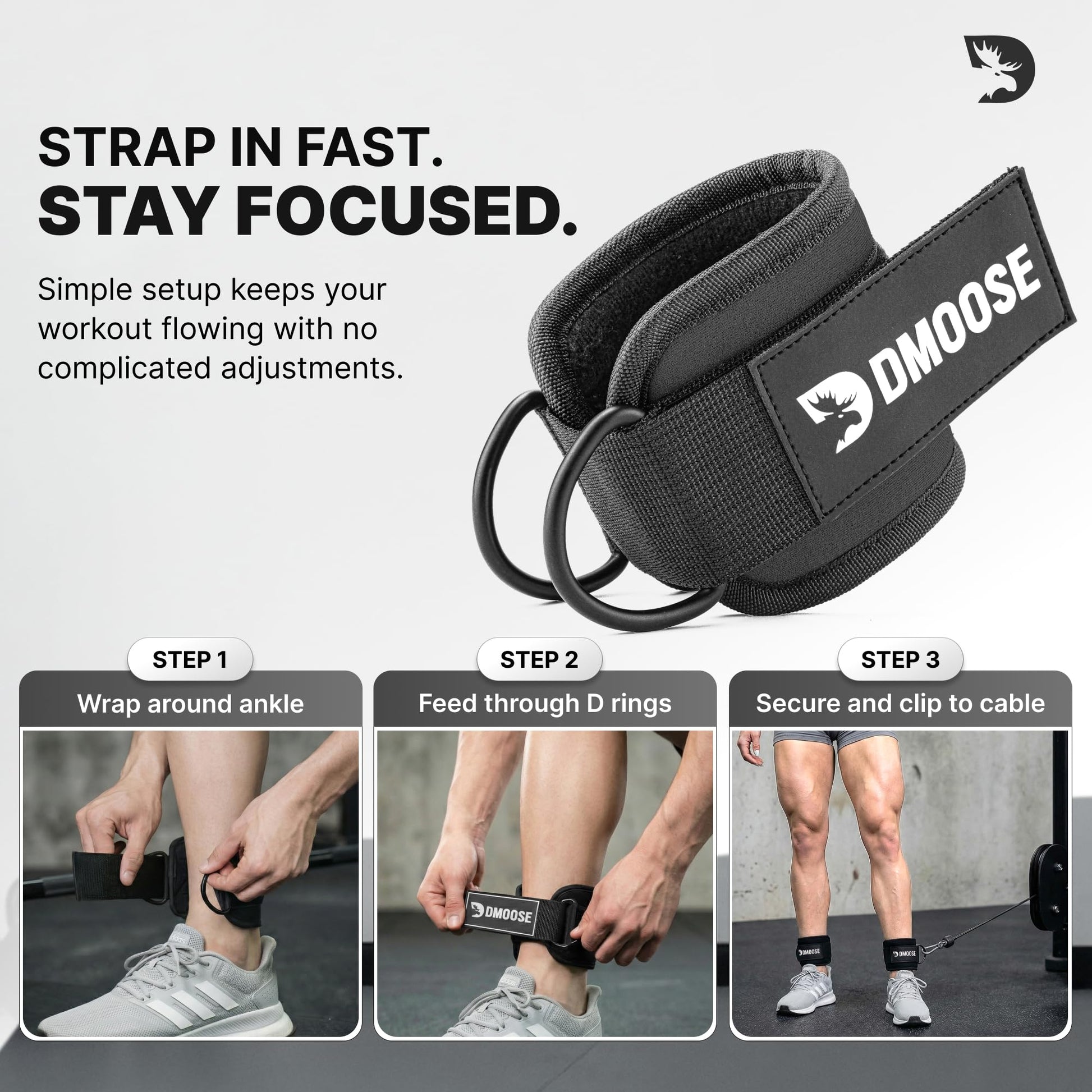 DMoose Ankle Strap for Cable Machine Attachments - Gym Ankle Cuff for Kickbacks, Glute Workouts
