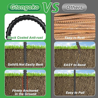 Gtongoko 12 Pack Trampoline Stakes Anchors High Wind, 12 Inch Ground Anchors Heavy Duty, Trampoline Tie Down Anchor Kit, Ground Stakes Galvanized Steel, U Shaped, Black
