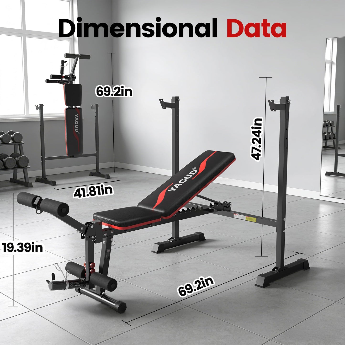 Weight Bench Set, 880LBS Adjustable Bench Press Set with Leg Extension and Barbell Rack, Safety Bar