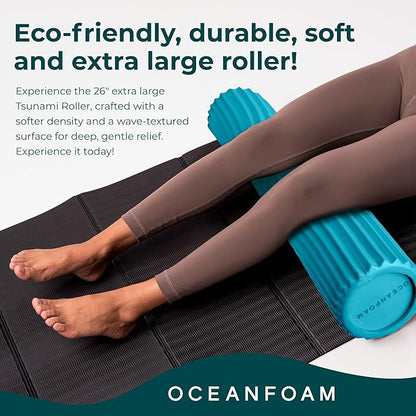 Oceanfoam Tsunami Roller (Miami Blue) - Soft, Textured Foam Roller for Physical Therapy, Back Pain, Exercise & Stretching - Wave Textured - Yoga, Athletics, Wellness - Extra-Large 26" x 5.9"