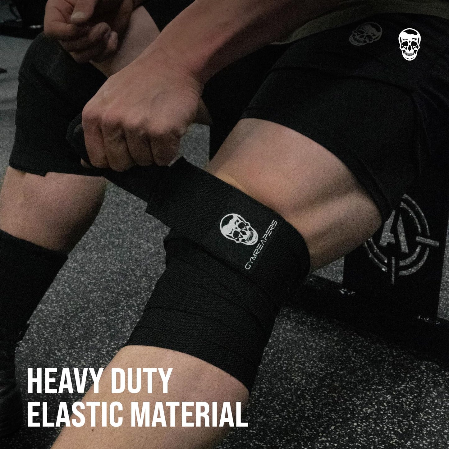 Gymreapers Knee Wraps (Pair) With Strap for Squats, Weightlifting, Powerlifting, Leg Press, and
