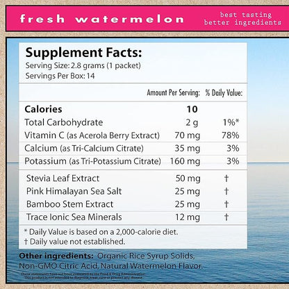 Superieur Electrolyte Powder Packets - Vegan Electrolyte Hydration Powder w/Sea Minerals - Keto Friendly, Non-GMO, Zero Sugar Electrolyte Supplement - Healthy Sports Drink - Watermelon (14 Packets)