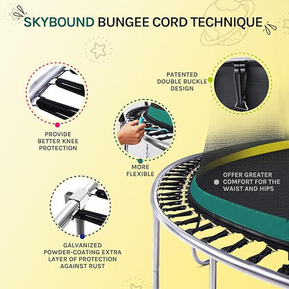 SkyBound 14 FT 12 FT 10FT 8FT 6FT Springless Trampoline for Kids and Adults - Recreational Trampolines with AntiRust Coating - Bungee Cords Outdoor Trampoline for Kids - No-Gap Design Zipper System