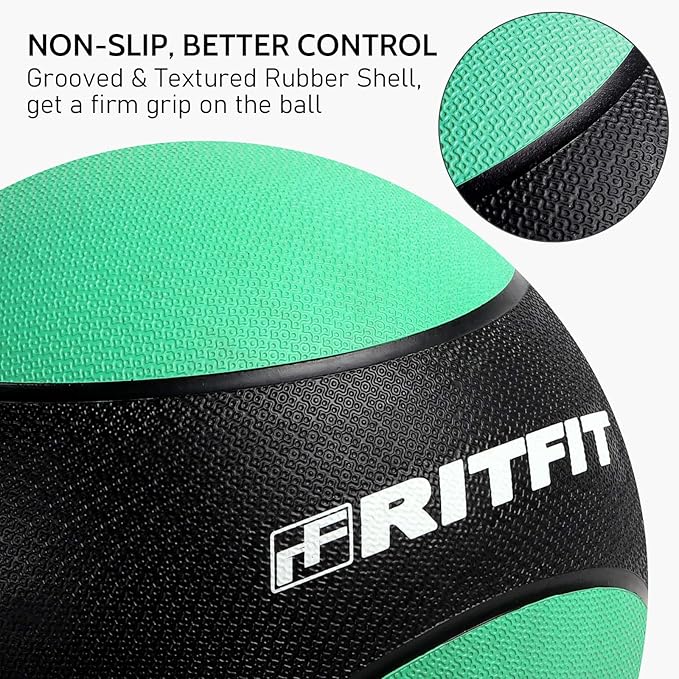 RitFit Weighted Medicine Ball - Non-Slip Rubber Shell & Dual Texture Grip - Workout Exercise Ball for Core Strength, Balance Training, Coordination Fitness - Multiple Weights & Colors