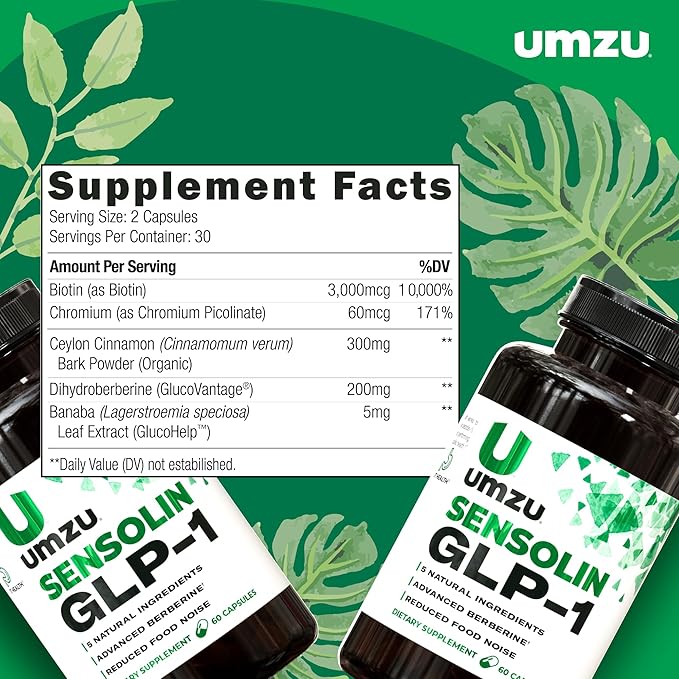 UMZU Sensolin GLP-1 Metabolic Support Supplement, Boost GLP-1 Production, Reduce Food Noise, Balance Mood, Clinically Advanced Berberine, Ceylon Cinnamon, Chromium (60 Capsule | 30 Day Supply)