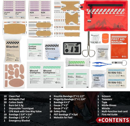 RHINO RESCUE Small First Aid Kit Ultralight Waterproof Medical Kit for Hiking, Backpacking, Cycling, Travel, Vehicles, 114pc