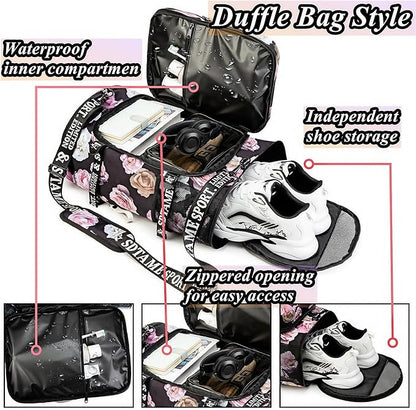 Gym Duffle Bag Backpack with Shoe Compartment,4 ways Travel Backpack for Women and Men,Multi-Functional Weekender bag with Waterproof Layer&Laptop Compartment for Fitness, Travel,Camping