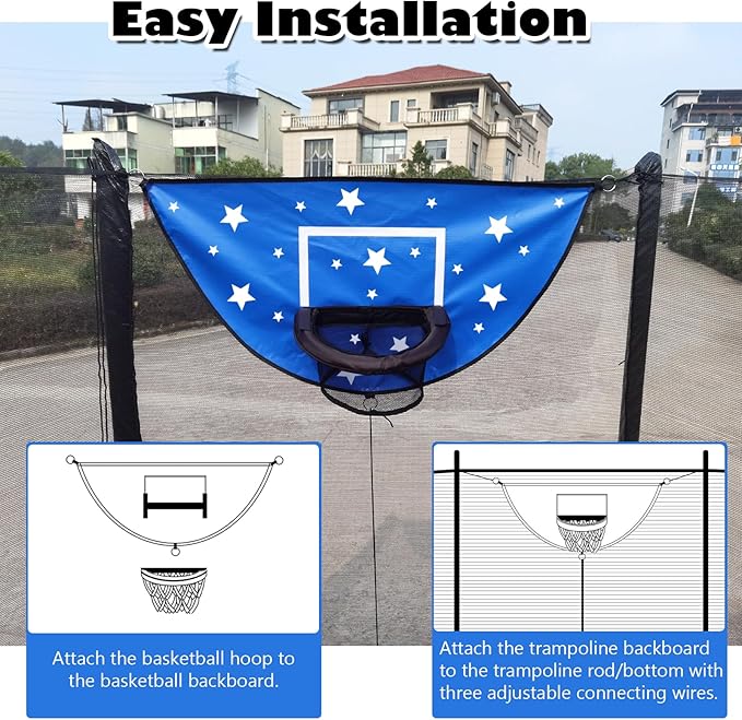Trampoline Basketball Hoop, Attachment with Pump and Mini Ball, Universal Trampoline Accessories, Easy to Install