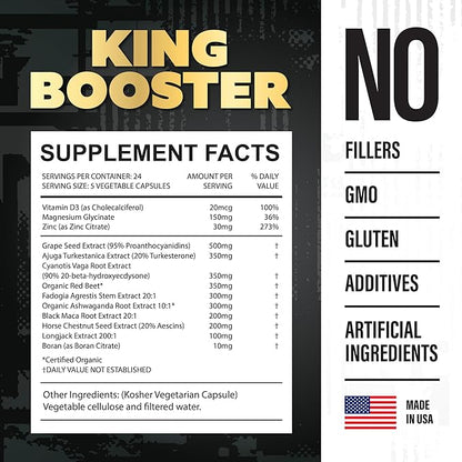 Testosterone Support for Men - Male Enhancing Supplements & Vitality Pills | Testosterone Supplement for Men w/ Turkesterone, Tongkat Ali & Fadogia Agrestis | Boost Muscle Growth, Stamina & Recovery