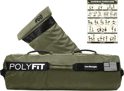 Polyfit Sandbag Pro - Workout Sandbag with Triple Closure Filler Bag and Reinforced Nylon Webbing - Sand Not Included - Multiple Colors & Sizes