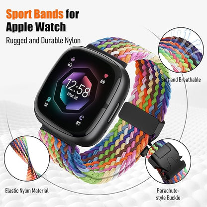 Braided Stretchy Band for Fitbit Versa 4/Versa 3/Sense 2/Sense Watch Band Women Men,Parachute-style Buckle Nylon Sport Wristband Soft Fabric Elastic Loop Strap Accessories for Versa 4/3