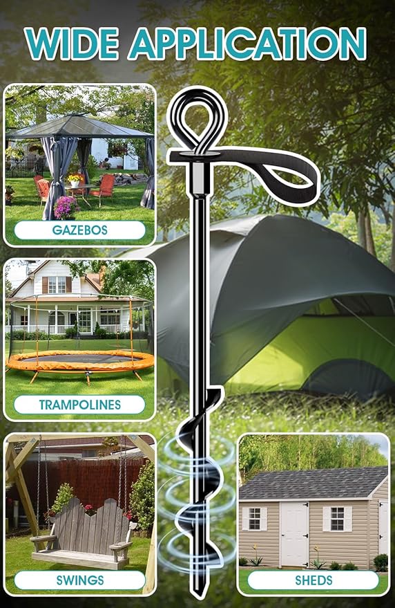 Trampoline Anchors Set of 8 - Heavy Duty Trampoline Stakes - Ground Anchors Resistant High Wind - Ground Stakes Heavy Duty with Straps