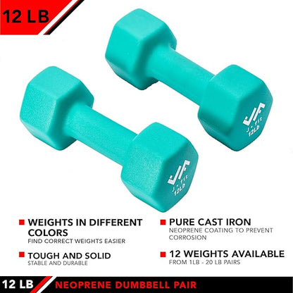 JFIT Dumbbell Pairs or Sets – Neoprene & Vinyl Coated Hand Weights for Home Gym, Strength Training, Aerobics, Cardio Exercise and Fitness
