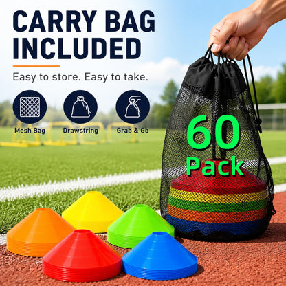 60 Pack Agile Soccer Cones with Portable Bags & Brackets,Sports Cones,cones for sports