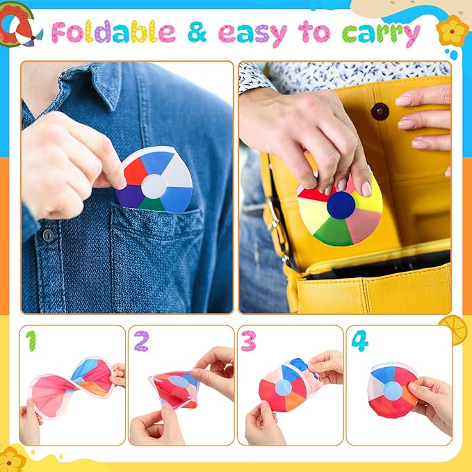 24 Pcs Foldable Flying Disc Fans with Bag Folding Pocket Gifts for Fun Birthday Camping Summer Outdoor Activities Party Favors, 8 Styles(Volleyball)