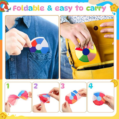 24 Pcs Foldable Flying Disc Fans with Bag Folding Pocket Gifts for Fun Birthday Camping Summer Outdoor Activities Party Favors, 8 Styles(Volleyball)
