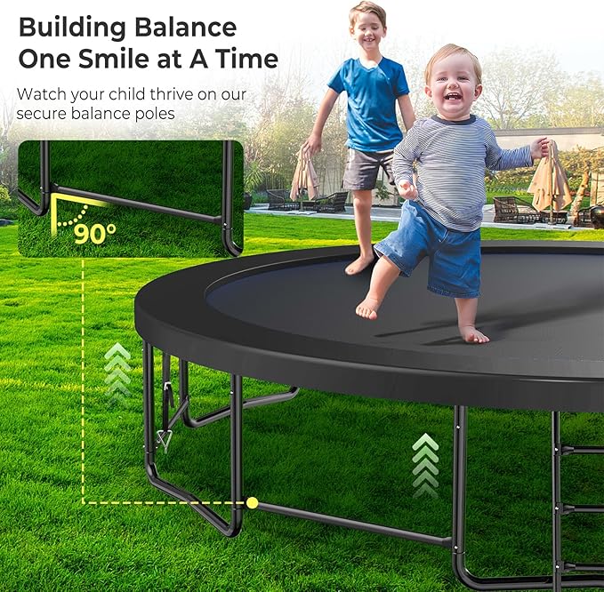 12 14 15 16FT Outdoor Trampolines for Kids and Adults, Pumpkin Trampolin with Curved Poles, Recreational Trampolin with Basketball Hoop and Safety Enclosure Net for Kids and Adults