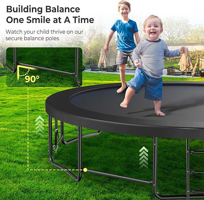 12 14 15 16FT Outdoor Trampolines for Kids and Adults, Pumpkin Trampolin with Curved Poles, Recreational Trampolin with Basketball Hoop and Safety Enclosure Net for Kids and Adults
