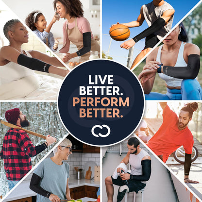 Copper Compression Arm Sleeve - Copper Infused Full Arm Brace for Forearm, Bicep, Triceps - Tennis