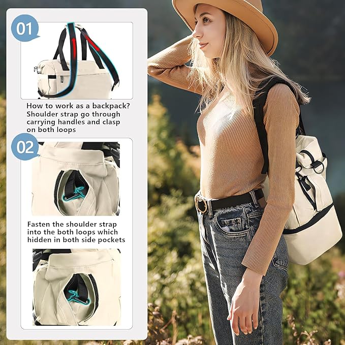 Gym Bag for Men Women, Tactical Travel Duffel bag with Removable Dividers & Shoe Compartment, Weekender Carry on Bag with Toiletry Bag, Overnight Range Bag for Workout Soccer Yoga Gym (White)