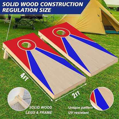 Cornhole Board Set, Regulation Size 4 x 2FT/3 x 2FT Solid Wood Corn Hole Game Set with 8 Bean Bags,2 Cornhole Boards and 1 Carry Bag for Outdoor Beach Toss Games Competitions