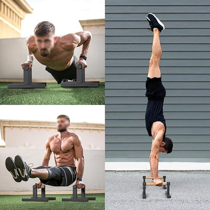 1 Pair Wooden Parallettes Push Up Bars for Men, Strength Training Pushup Stands Handles for Home Calisthenics, Fitness, Floor Workouts Solid Wood with White Metal Bracket - Support 500 lbs