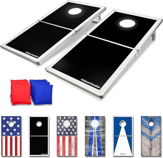 GoSports 4 x 2 ft Aluminum Cornhole Game Sets – Choose LED Lights or Standard - Set Includes 2