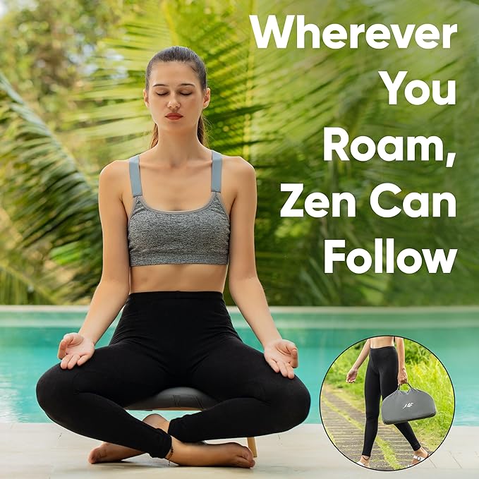 Meditation Chair w/ Extra Thick Cushion - Portable Bamboo Meditation Bench w/ Magnetic Locking Hinge - Anterior Tilt Seiza Bench Ideal for Comfortable & Stable Meditation - Sleek Canvas Kneeling Chair