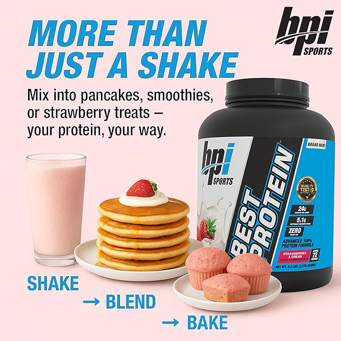 BPI Sports Best Protein ??100% Whey Protein Powder ??Muscle Growth, Recovery, Meal Replacement ??No Maltodextrin, No Fillers, Gluten Free ??for Men & Women | Strawberries and Cream ??5.2 Pounds