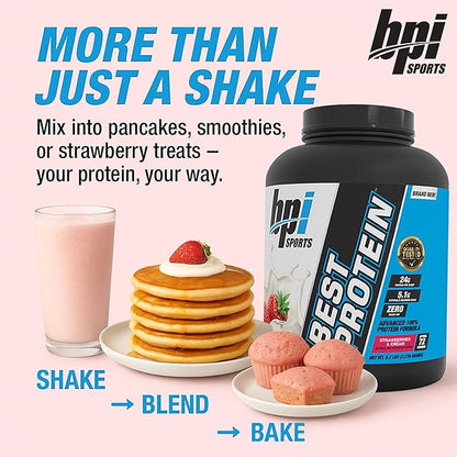 BPI Sports Best Protein ??100% Whey Protein Powder ??Muscle Growth, Recovery, Meal Replacement ??No Maltodextrin, No Fillers, Gluten Free ??for Men & Women | Strawberries and Cream ??5.2 Pounds