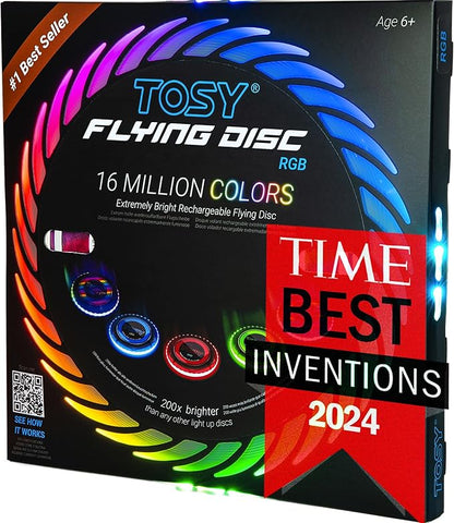 TOSY Flying Disc - 16 Million Colors RGB or 36 LEDs, Extremely Bright, Smart Modes, Camping Essentials for Teens/Kids/Adults/Men/Boys/Girls, Auto Light Up, Rechargeable, Waterproof, 175g