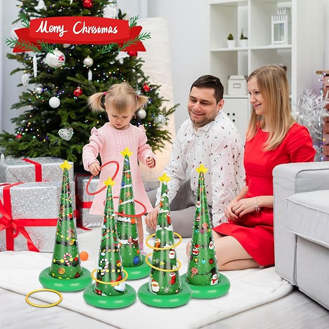 5 Pack Inflatable Christmas Tree Ring Toss Game,Christmas Party Games for Kids,Adults,Family,Christmas Indoor Outdoor Game Garden Toys