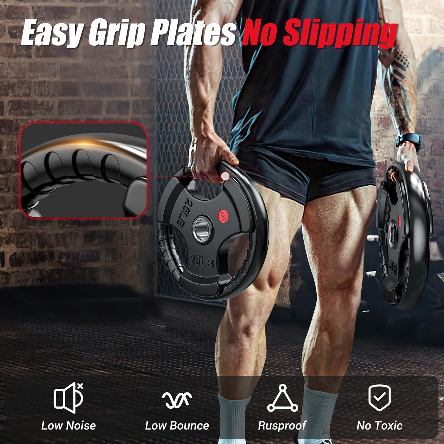 GIKPAL Olympic Weight Plates, 2-Inch Rubber Coated for Strength Training