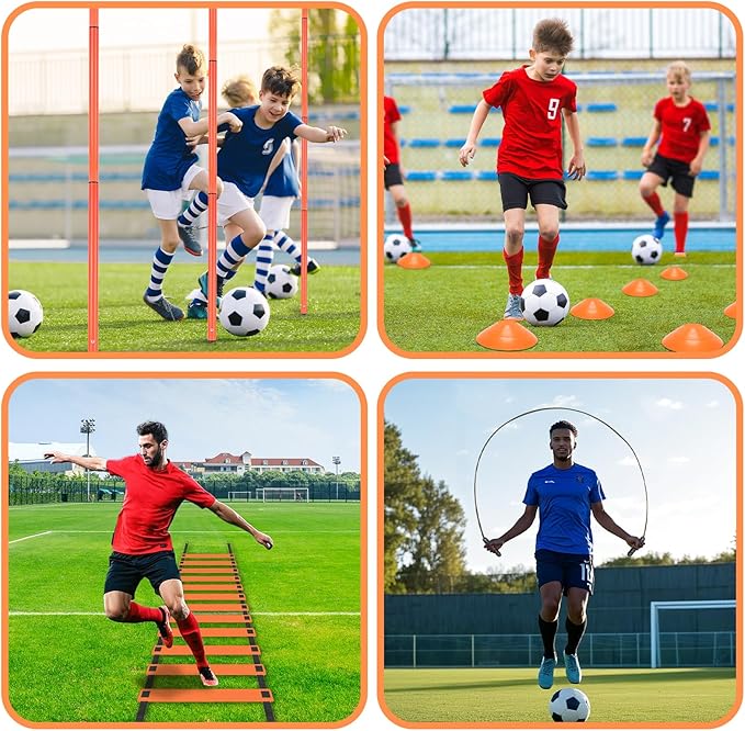 Soccer Agility Poles Set with Agility Ladder Soccer Cones Jump Rope Adjustable Detachable Soccer Agility Training Equipment for Speed Training