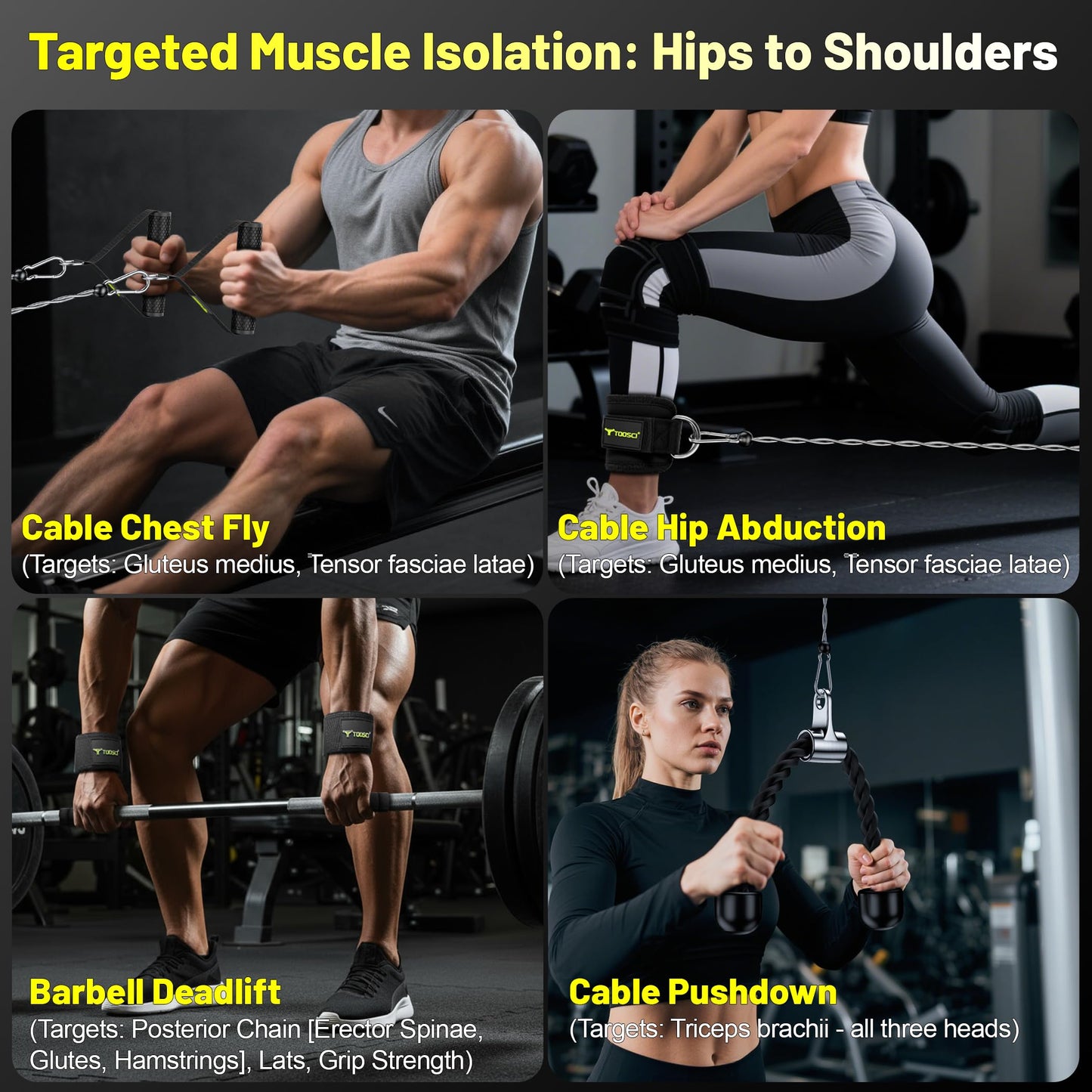 Toosci Cable Machine Attachment Set 7-Piece LAT Pulldown Tricep Rope