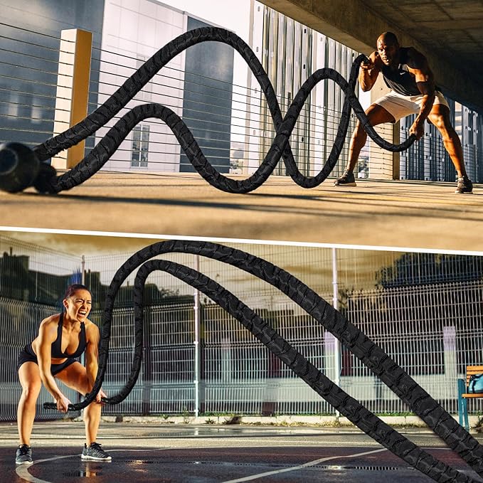 Battle Ropes for Home Gym, Exercise Rope 1.26/1.5inch, 30 40FT Heavy Battle Rope Weighted Battle Rope Training Heavy Rope for Workout Exercise